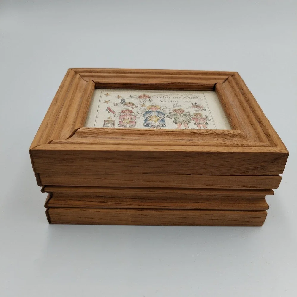 Vintage Oak Wood Angel Trinket Box Mimi Watching Over You Framed Lid Memory Gift